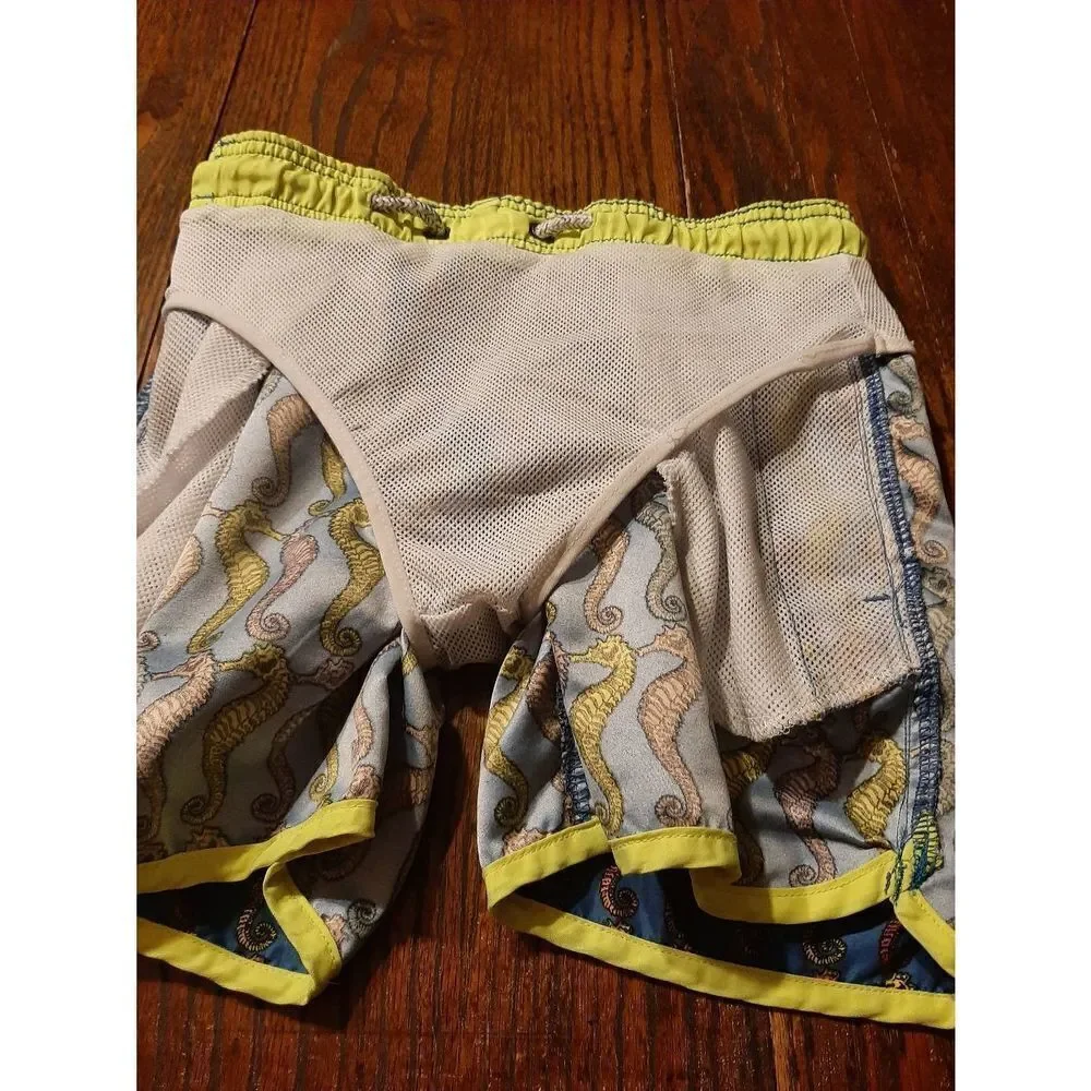 Boys Medium Swim Trunks Swim Shorts Seahorses Blue Yellow Orange